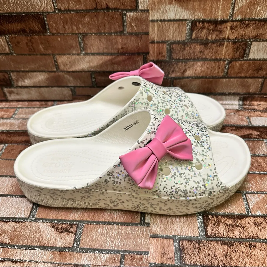 Women’s Glitter Slide Sandals with Pink Bow size 11 - Image 4