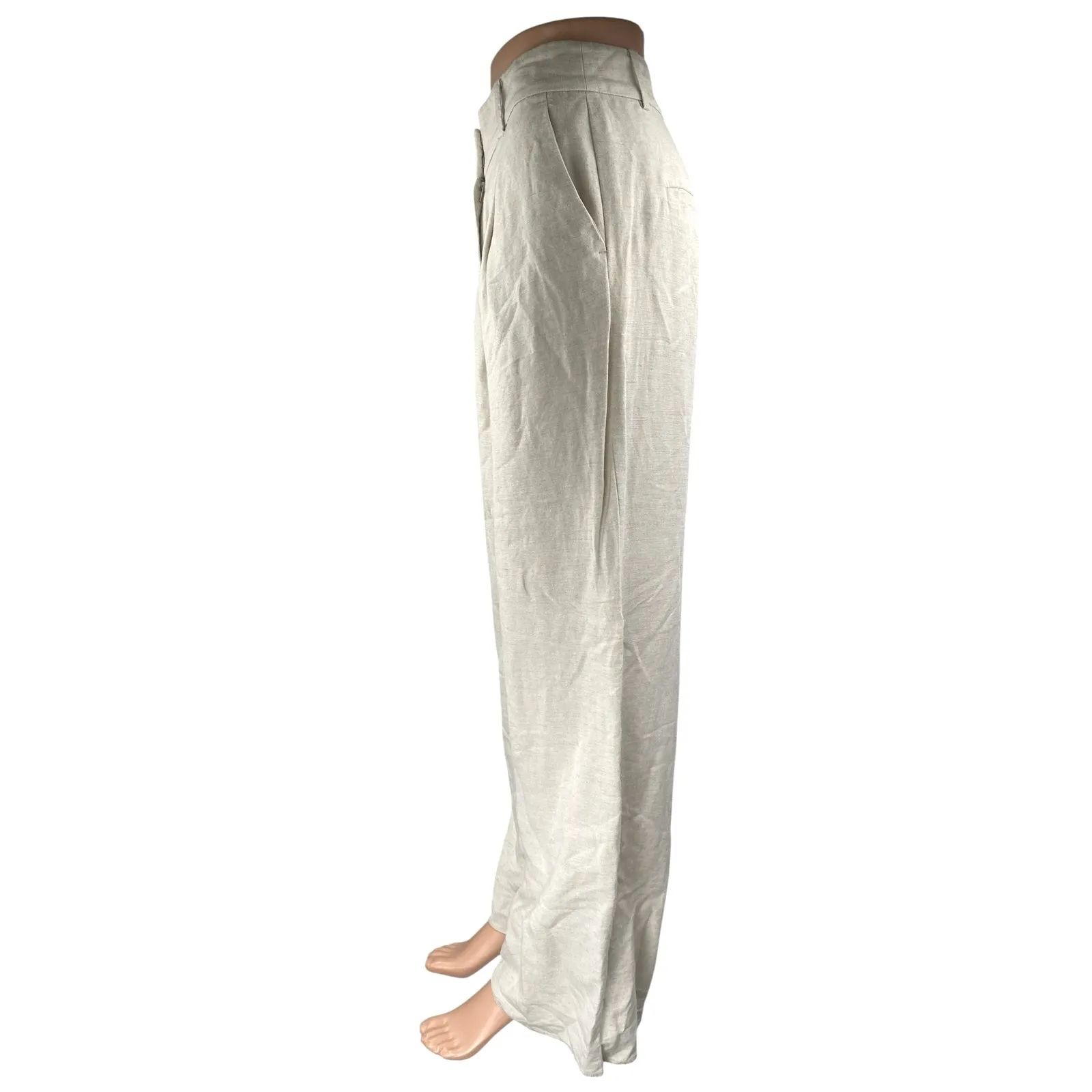 LOFT Women's White Linen Pleated High Waist Palazzo Wide Leg Trousers Pants Sz 4 - Image 2