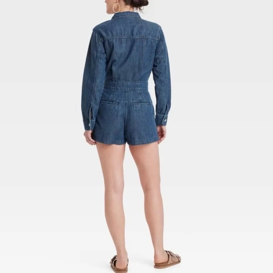 Universal Thread Denim Utility Romper Jumpsuit Blue Button Down Pockets Size 10 - Image 6