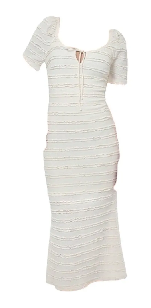 Adelyn Rae Stretch Texture Knit Scoop Neck Short Sleeve Midi Dress Cream Size S - Image 1