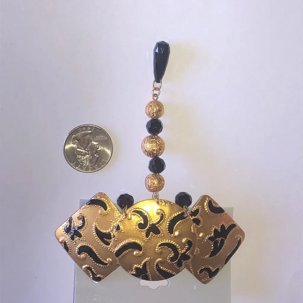 Satin Gold Tone and Black Statement Retro Vintage Hair Barrette Clip - Image 3