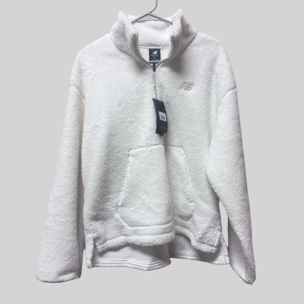 NWT New Balance Achiever Sherpa Pullover Half Zip - Sea Salt - Small - Image 2