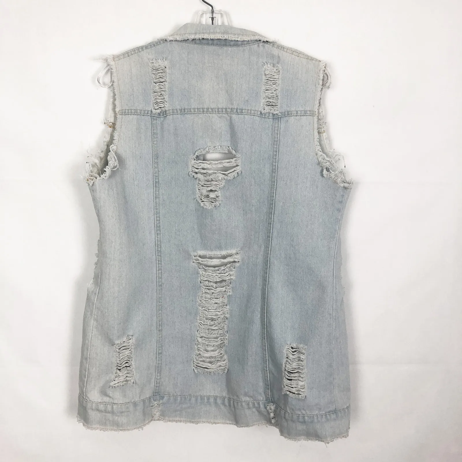 Distressed Denim Vest Womens Medium Long Length Western Cowgirl Rodeo Festival Blue - Image 5