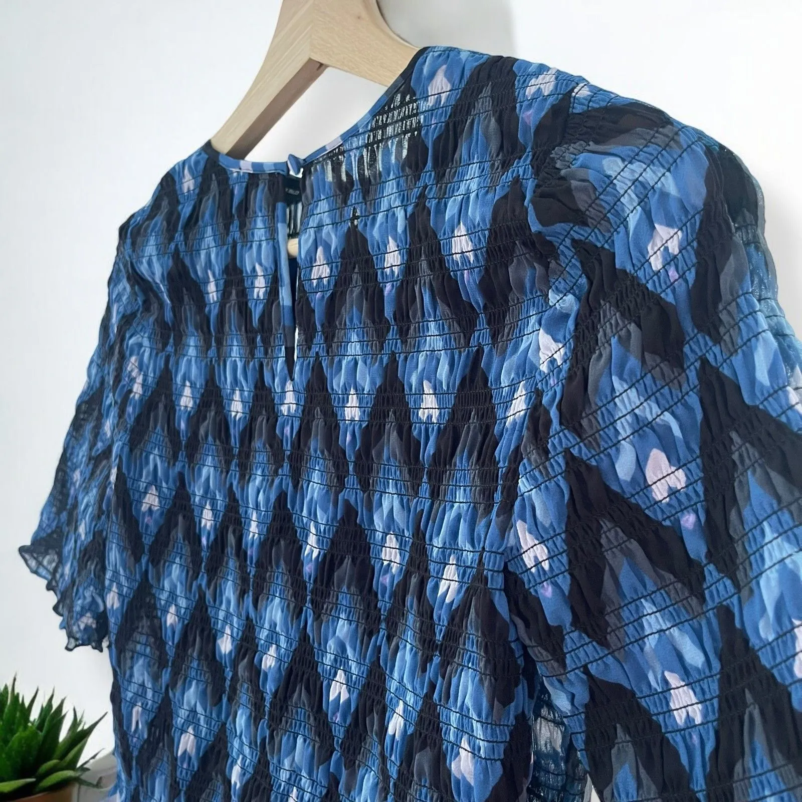 Club Monaco Luceenie Abstract-Print Ruched Peplum Top - Image 8