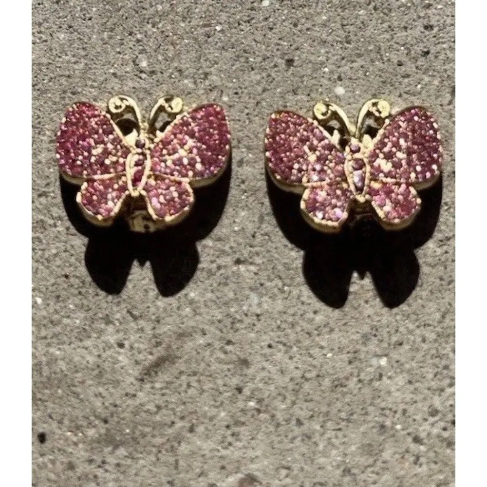Vintage Pink Gold Tone Stone Rhinestones Spring Pin Clip Earrings Women’s Sz 1” - Image 13