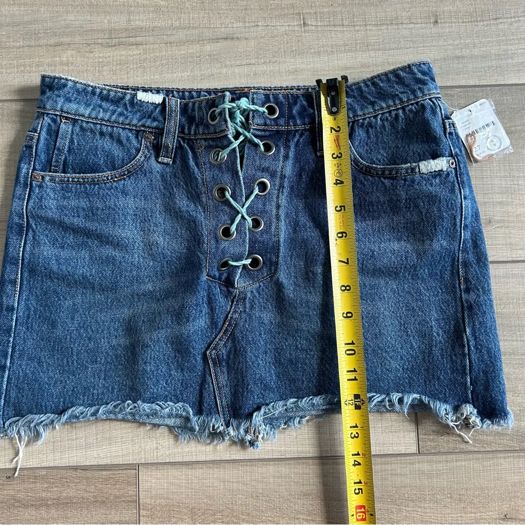 Free People Denim Micro Mini Skirt Lace Up Tie Raw Hem Jean Y2K 90s NWT 27 - Image 8