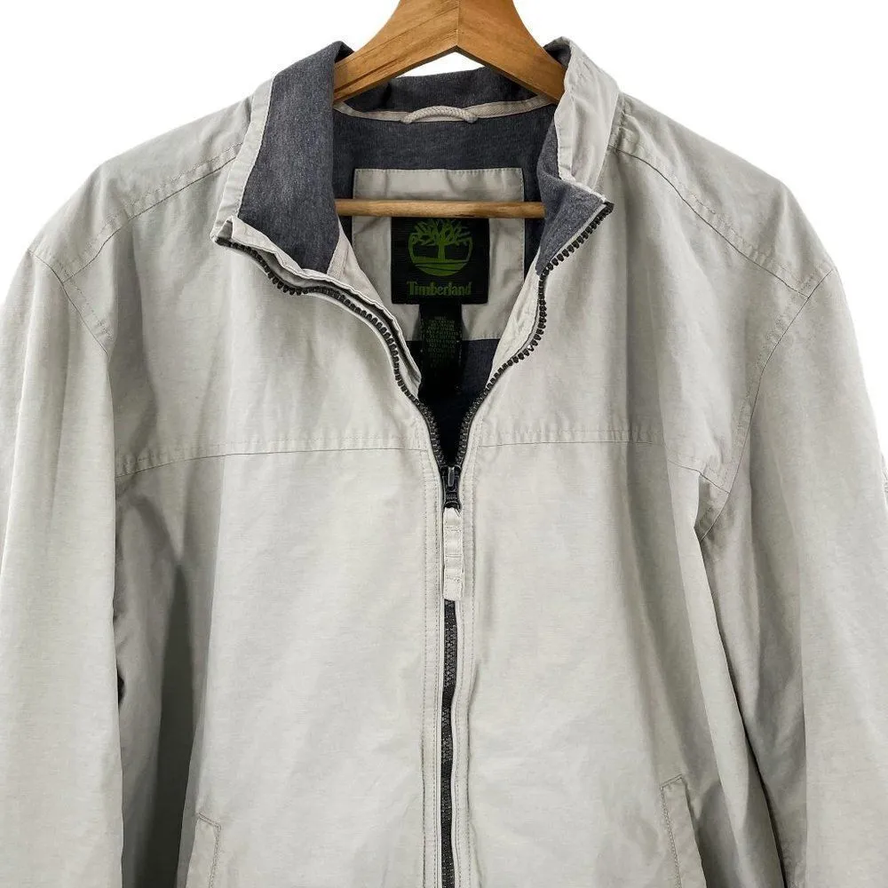 2/$30 Timberland Full Zip Lined Lightweight Beige Jacket Coat - Image 2