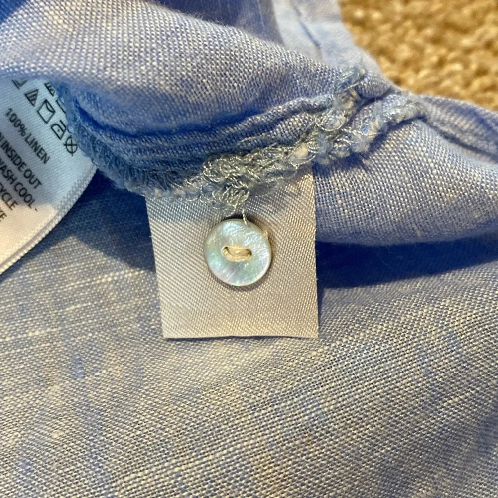 Jones & Co Linen Henley Tank Top Mother of Pearl Buttons Chambray Blue Sz M - Image 6