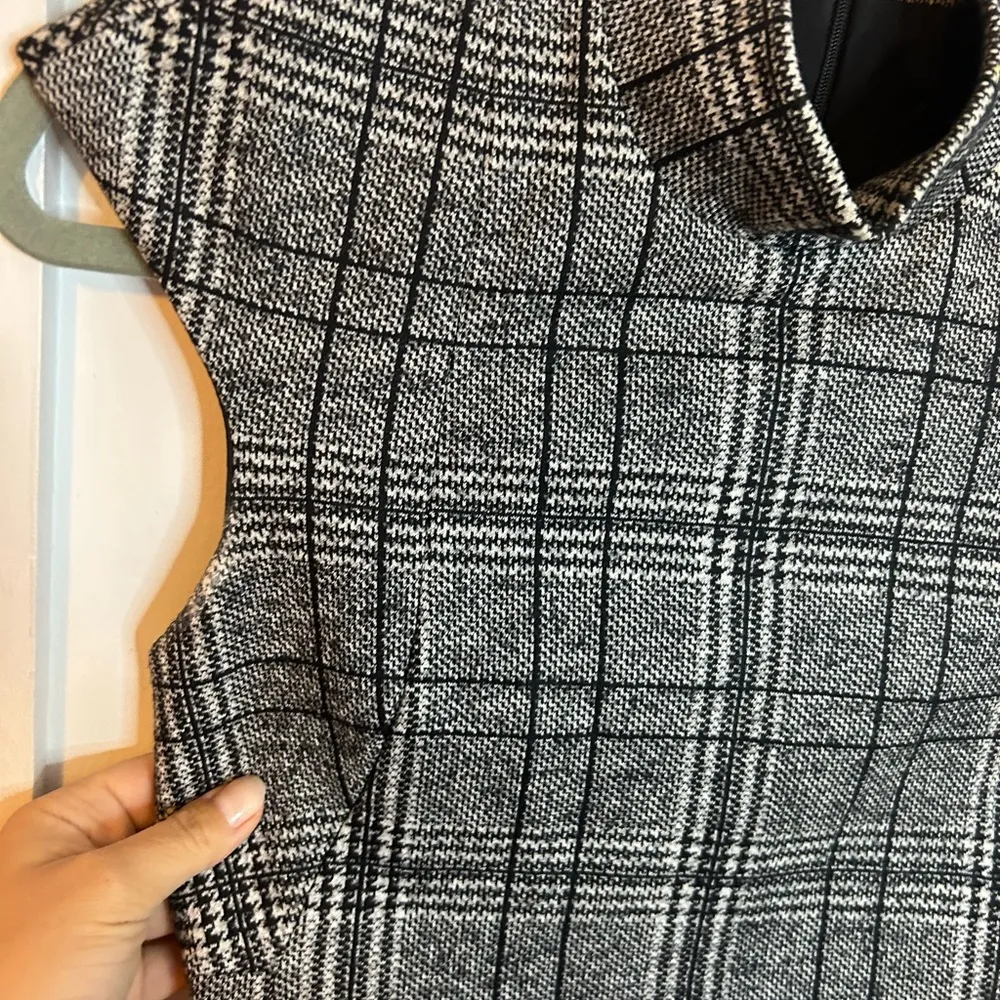 Judith & Charles Plaid Houndstooth Mock Neck Midi Dress Gray Size XS - Image 5