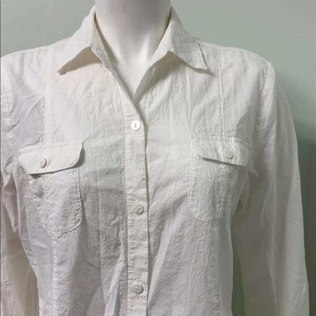 Tommy Bahama Crinkle Cotton Point Collar Long Roll-Tab Sleeve Boyfriend Shirt SM - Image 13