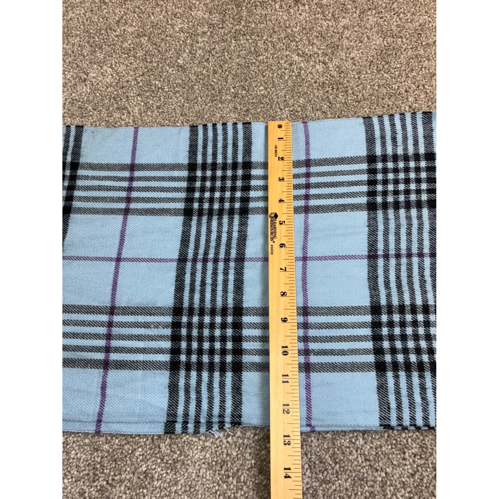 100% Cashmere Super Soft Unisex Light Blue Plaid Fringe Scarf Fringe Neck Warmer - Image 3