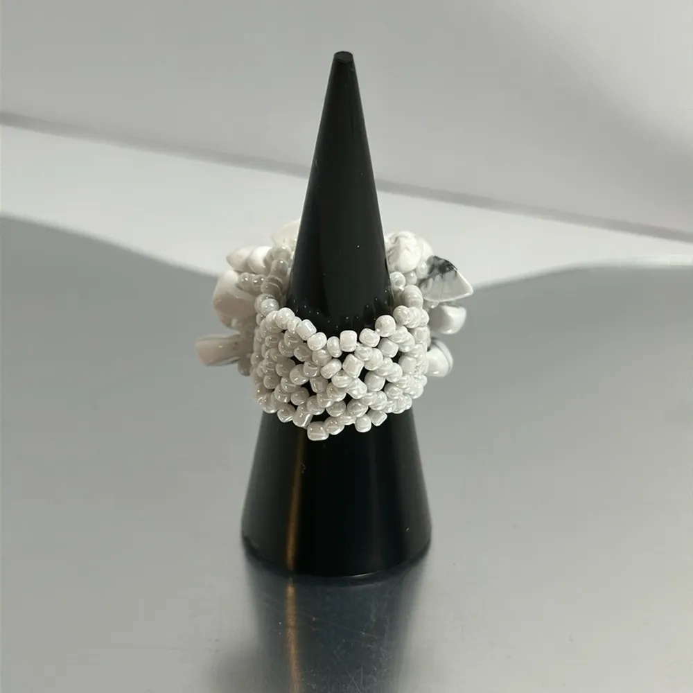 Boho Style White Beaded Finger Ring - Image 3