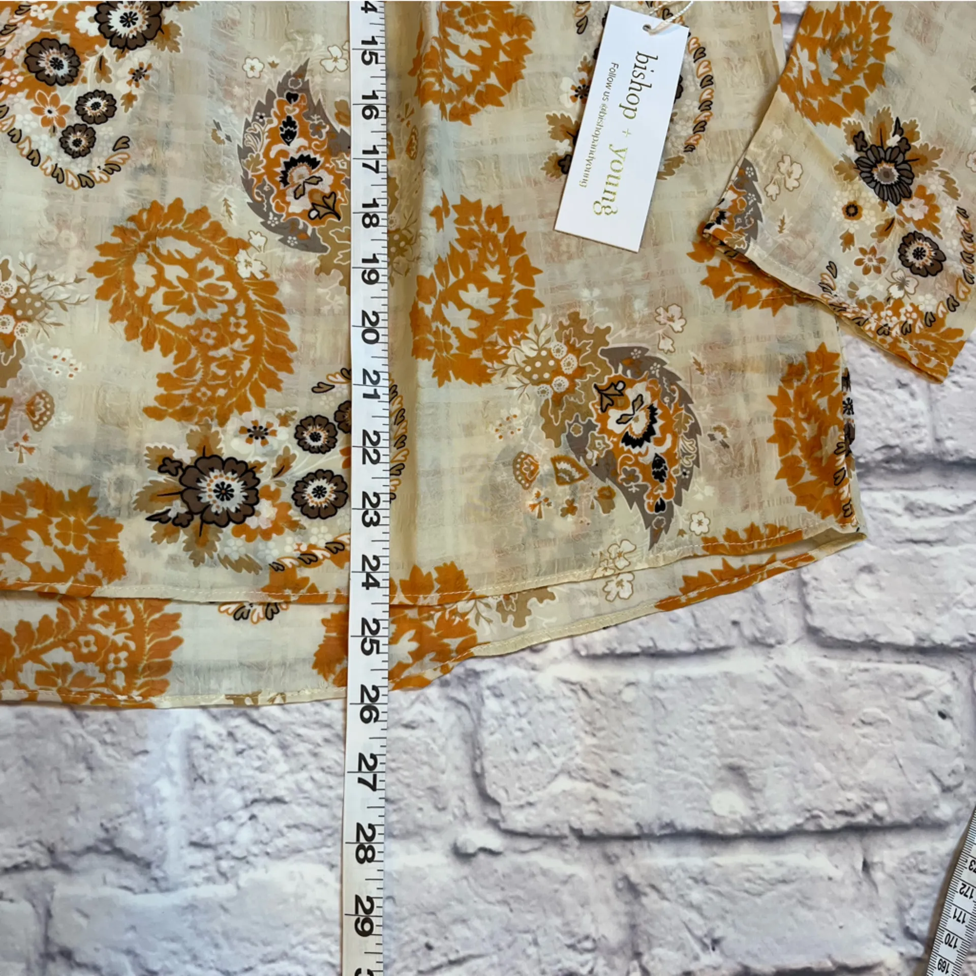 Bishop + Young Sydney Blouse Cream Orange brown Paisley fall print boho top S - Image 6