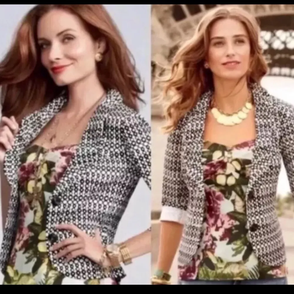 CAbi White Black Circles Blazer Jacket Du Jour Stretch #298 size 6 - Image 8