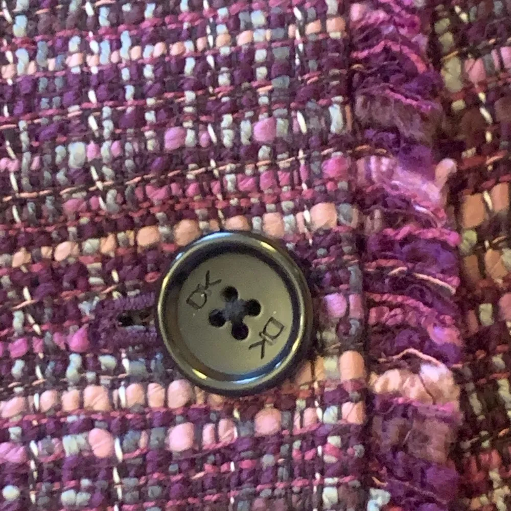 Donna Karan 8 Purple Tweed Textured Blazer Fringe Trim Pockets two Buttons - Image 5