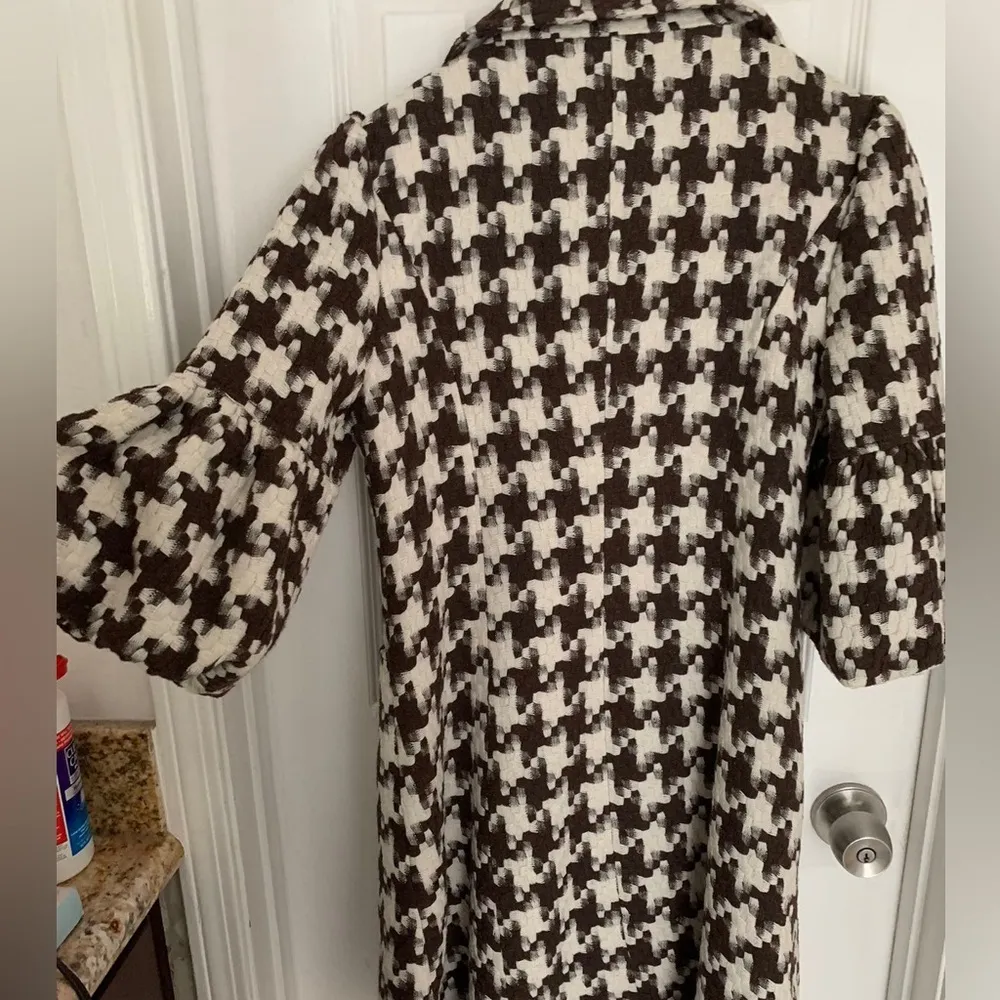 Petal sleeve Babydoll Houndstooth Print Short Wool Coat Size M puff flare Brown Size M - Image 8