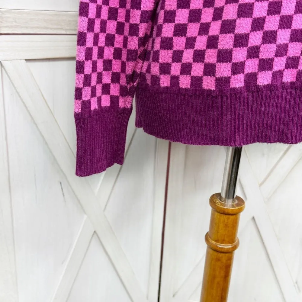 Future Collective Check Pullover Sweater Pink Purple Small Pink - Image 8