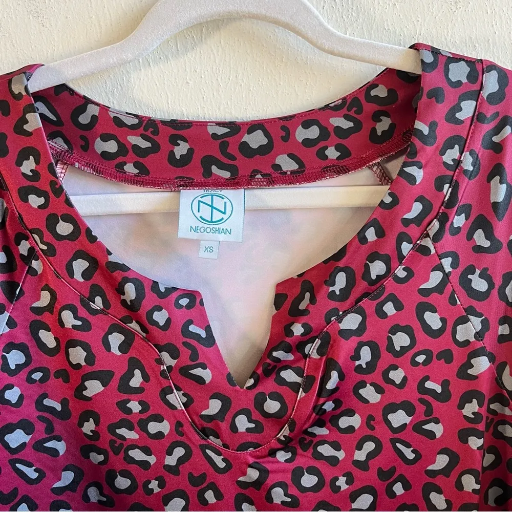 Tracy Negoshian Dress Red Cheetah Print “Dawn” Dress 3/4 Sleeve Tunic Sz XS NWT - Image 3