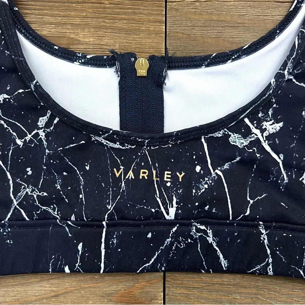 Varley  Beth Sport Bra in Navy Marble - Image 6