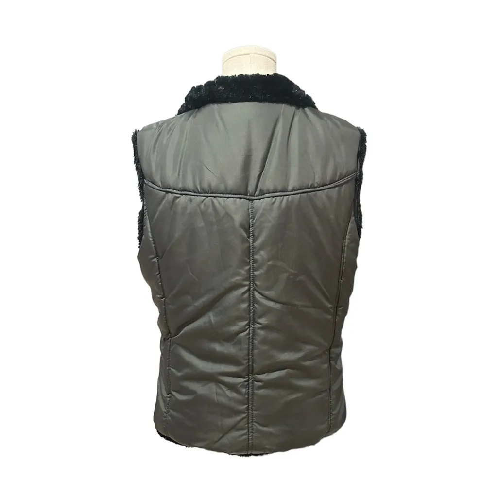 KC Collections Women Jacket Vest Black Reversable Sleeveless Faux Fur Sz Large - Image 9