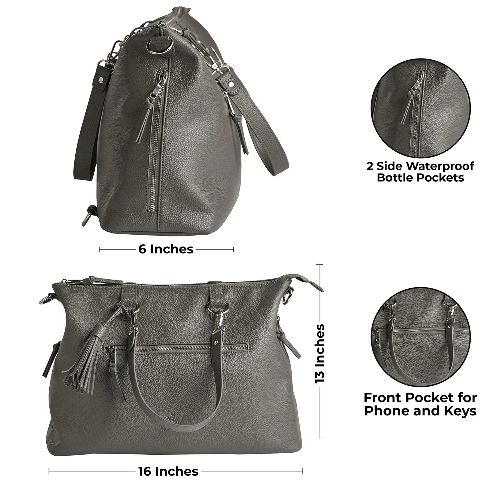 Willow Wood Gray Tote Bag Crossbody‎ Purse Front Pocket Tassel Accent - Image 12