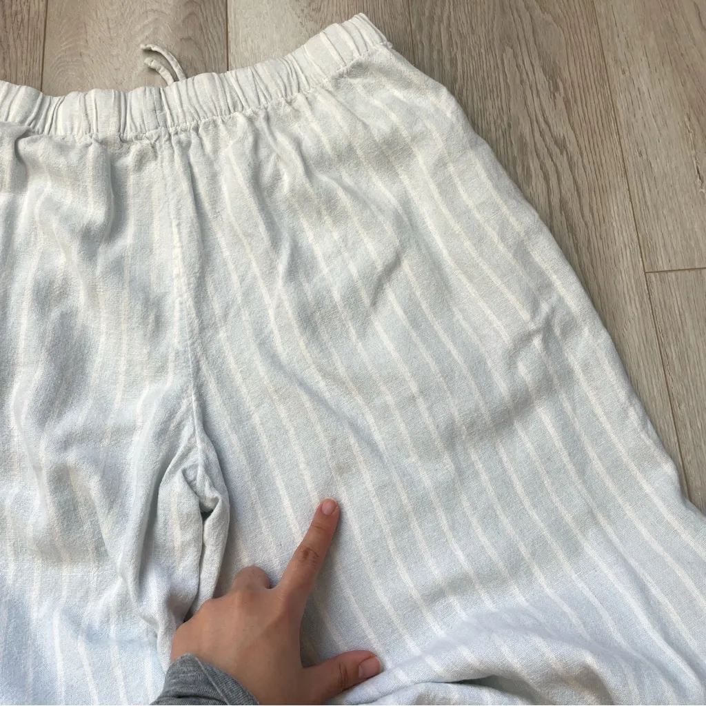 Aritzia Linen Pants striped straight leg sontag womens Blue (medium) coastal - Image 8