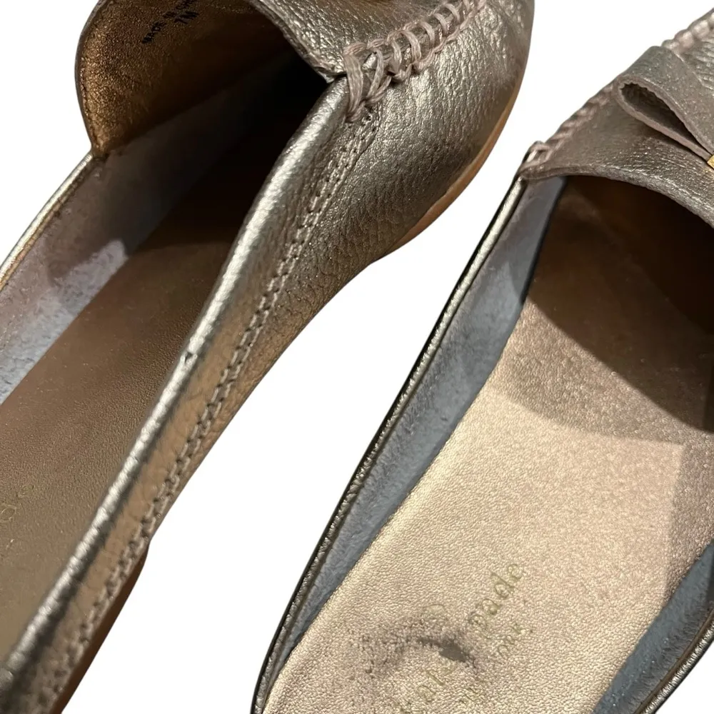 Kate Spade Leather Mules Gold Metallic Slip On Flats, Sz 7 - Image 12