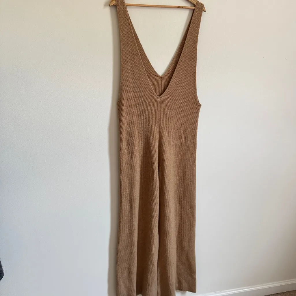 Free People Warm It Up Jumpsuit Size Large Wool Cashmere Tan Brown Comfy - Image 6