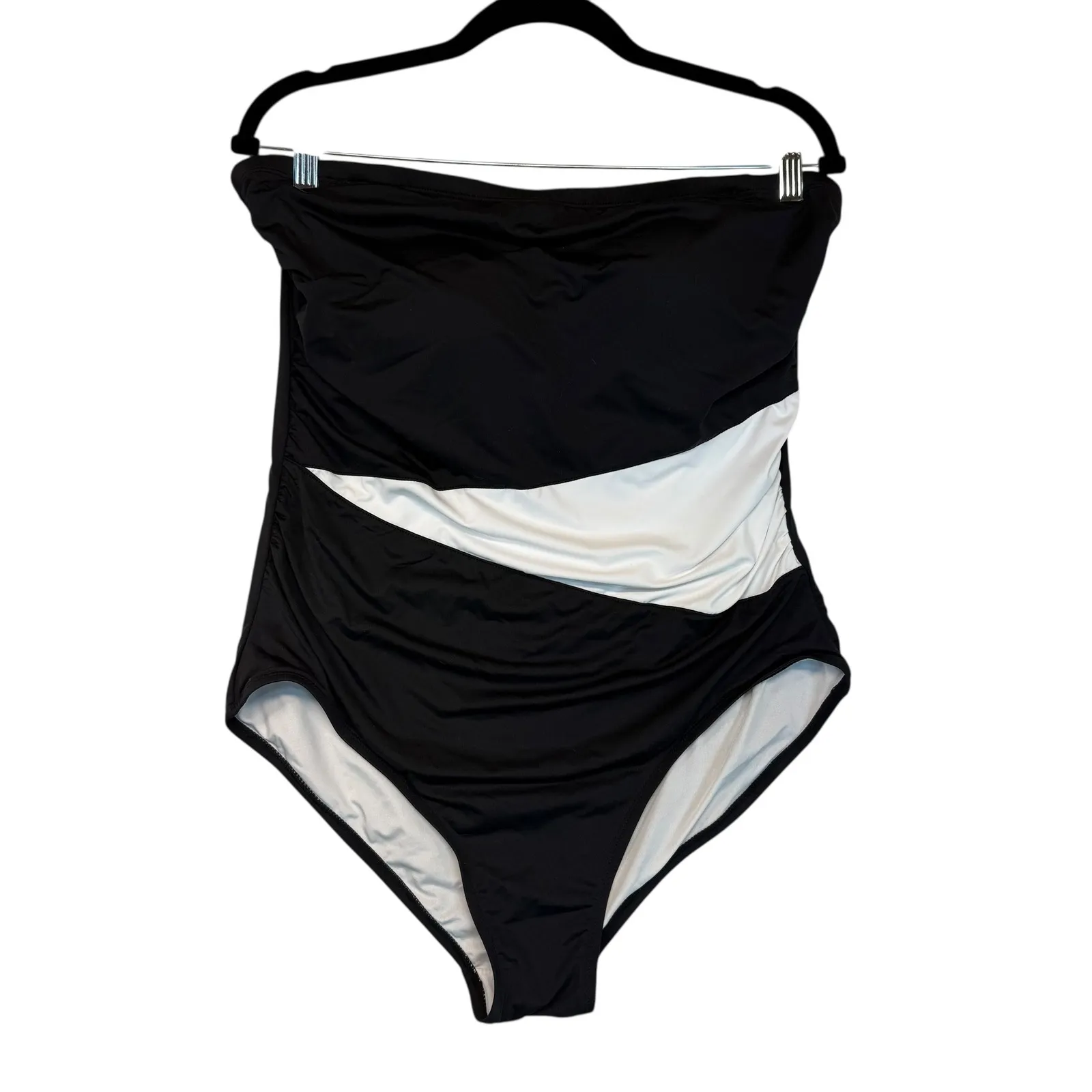 HOLIPICK Strapless One Piece Swimsuit Black White Sleek Chic Preppy 18W NEW - Image 2