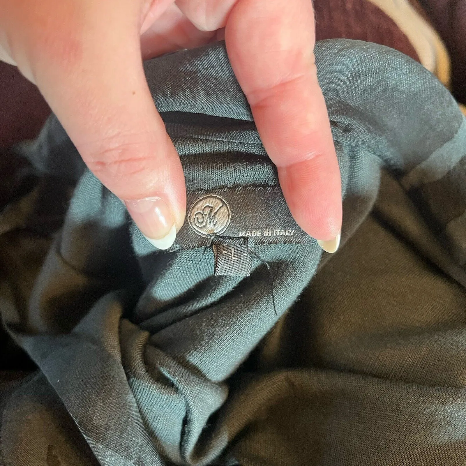 M Made In Italy Silk Overlay Bat Wing Blouse Womens L Animal Neutral Print Gray Size L - Image 6