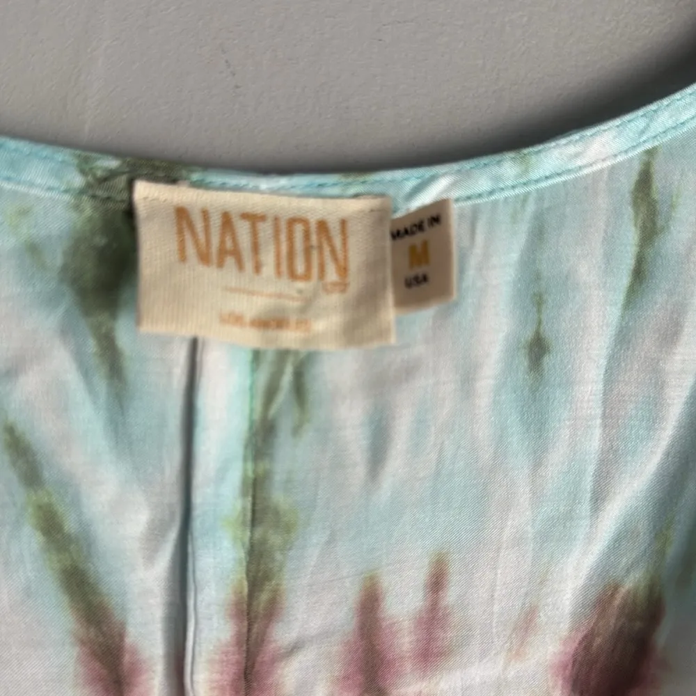 Nation LTD Paloma Dress Tie Dye Green White Tan Silky Dreamsicle Medium - Image 7