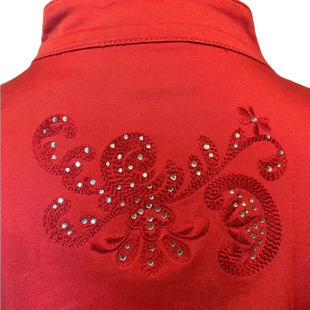 Chico’s Plus Size Denim Boho Eclectic Rhinestone Bedazzled Floral Zip Up Jacket - Image 7