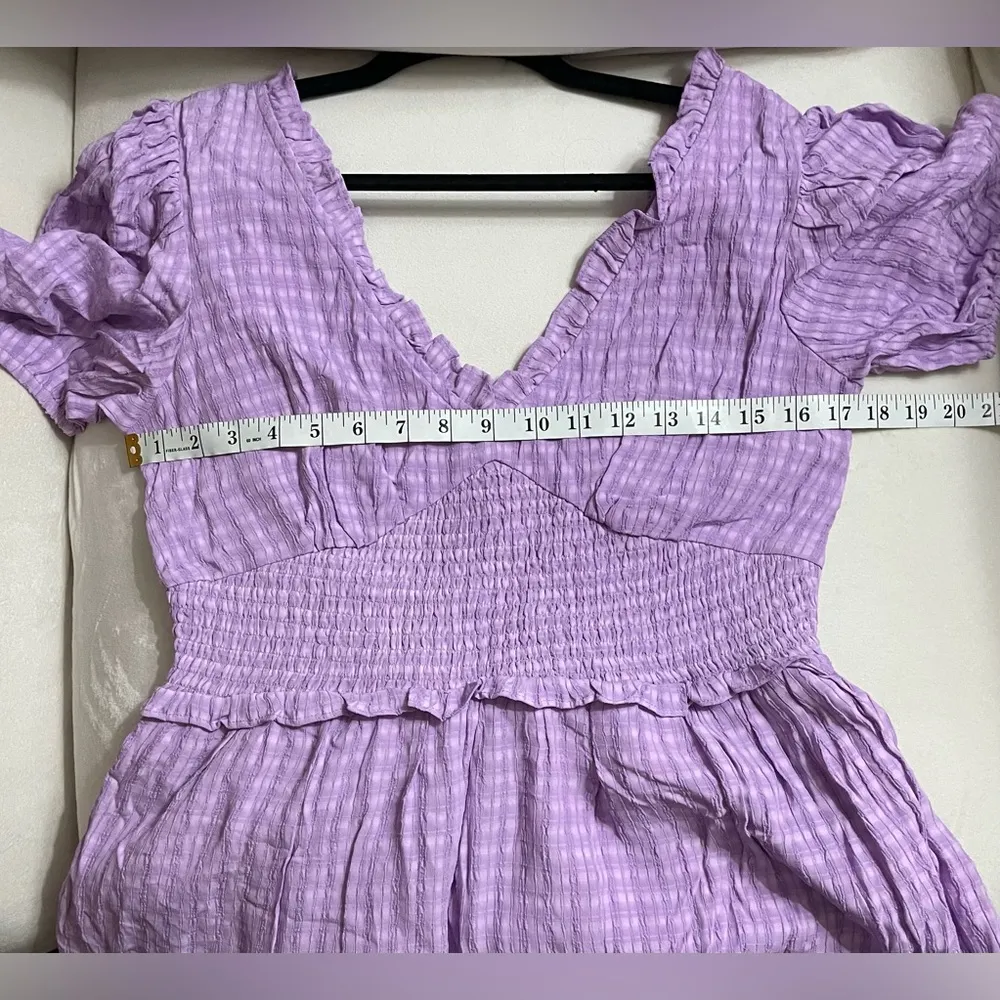 NEW French Connection Birch Gingham Tiered Dress in Summer Lavender Size S - Image 10