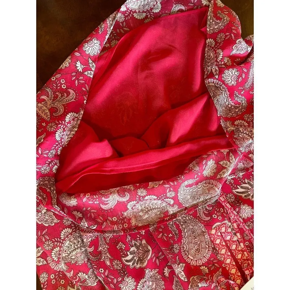 Cupcakes & Cashmere Pink And White‎ Paisley Puff Long Sleeve Tie Neck Blouse M Size M - Image 9