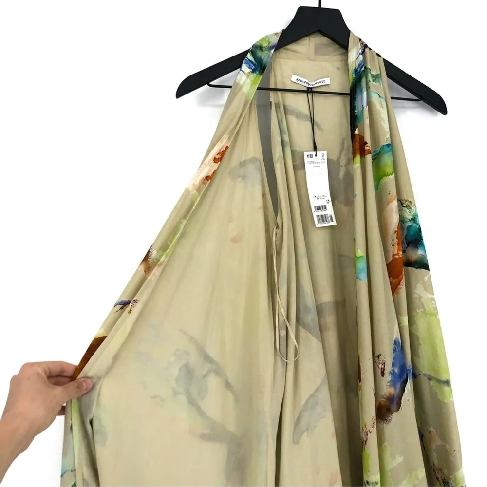 NWT ADOLFO DOMINGUEZ Multicolor Cotton Printed Midi Wrap Dress Cream 36 / 2 - Image 5