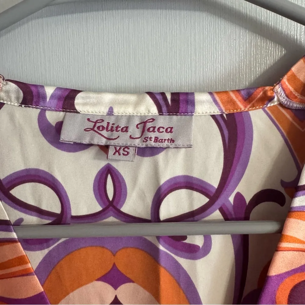 Lolita Jaca St Barth Kimono Style Vacation Silk Dress Size XS Purple - Image 3