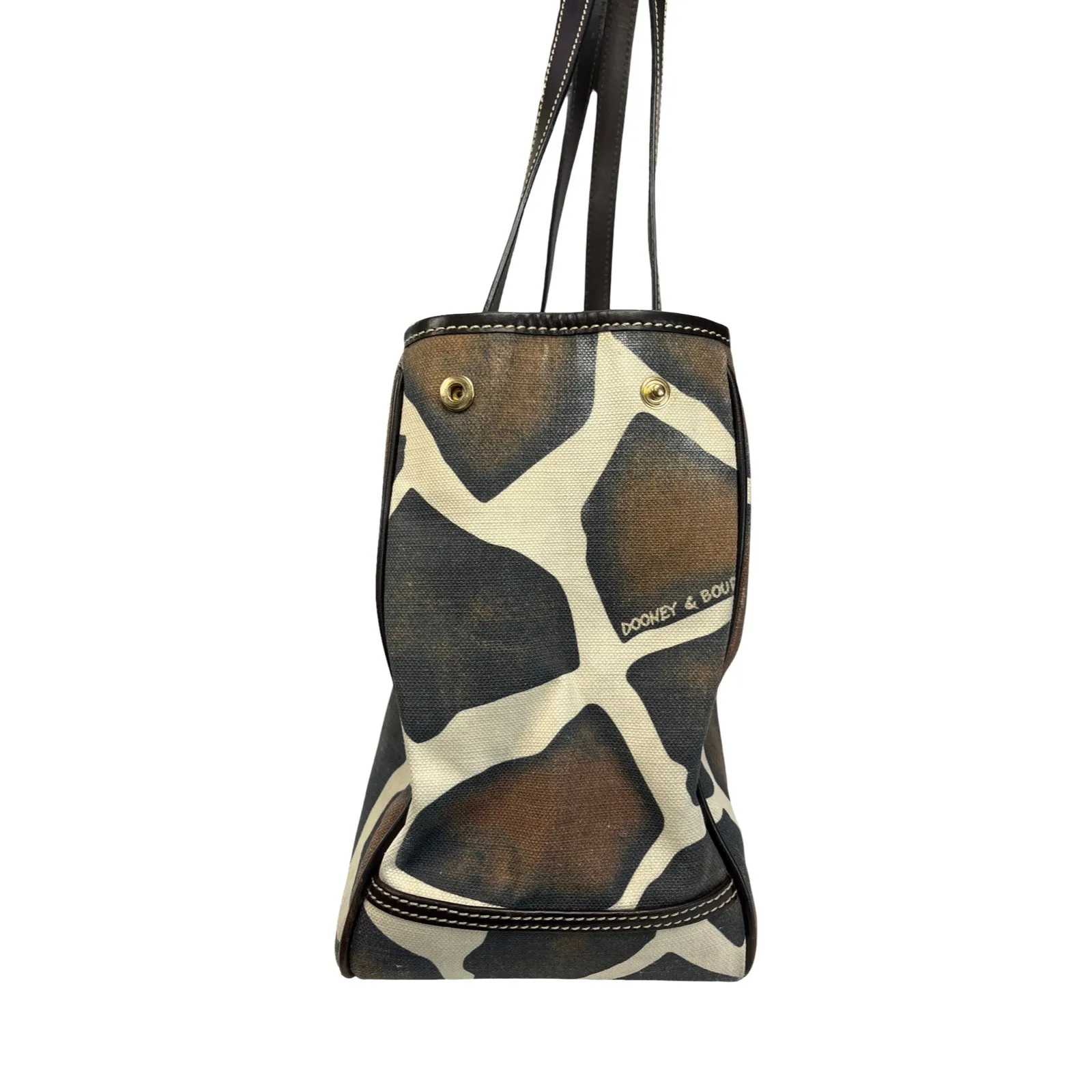 Dooney & Bourke Giraffe Print Coated Canvas Leather Trim Tote Bag Pink Lining - Image 4