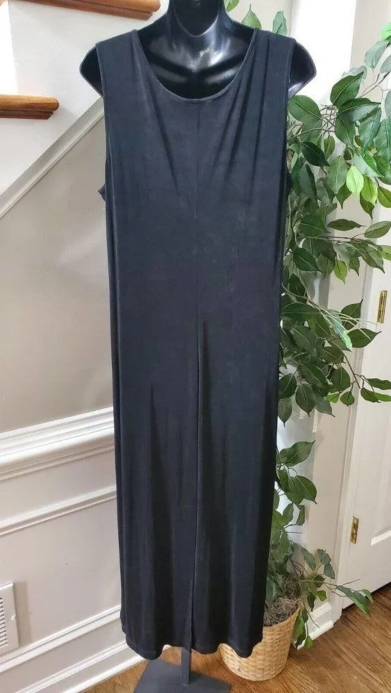 R&M Richards Women Black Acetate Scoop Neck Sleeveless Long Maxi Dress Size 14P - Image 7