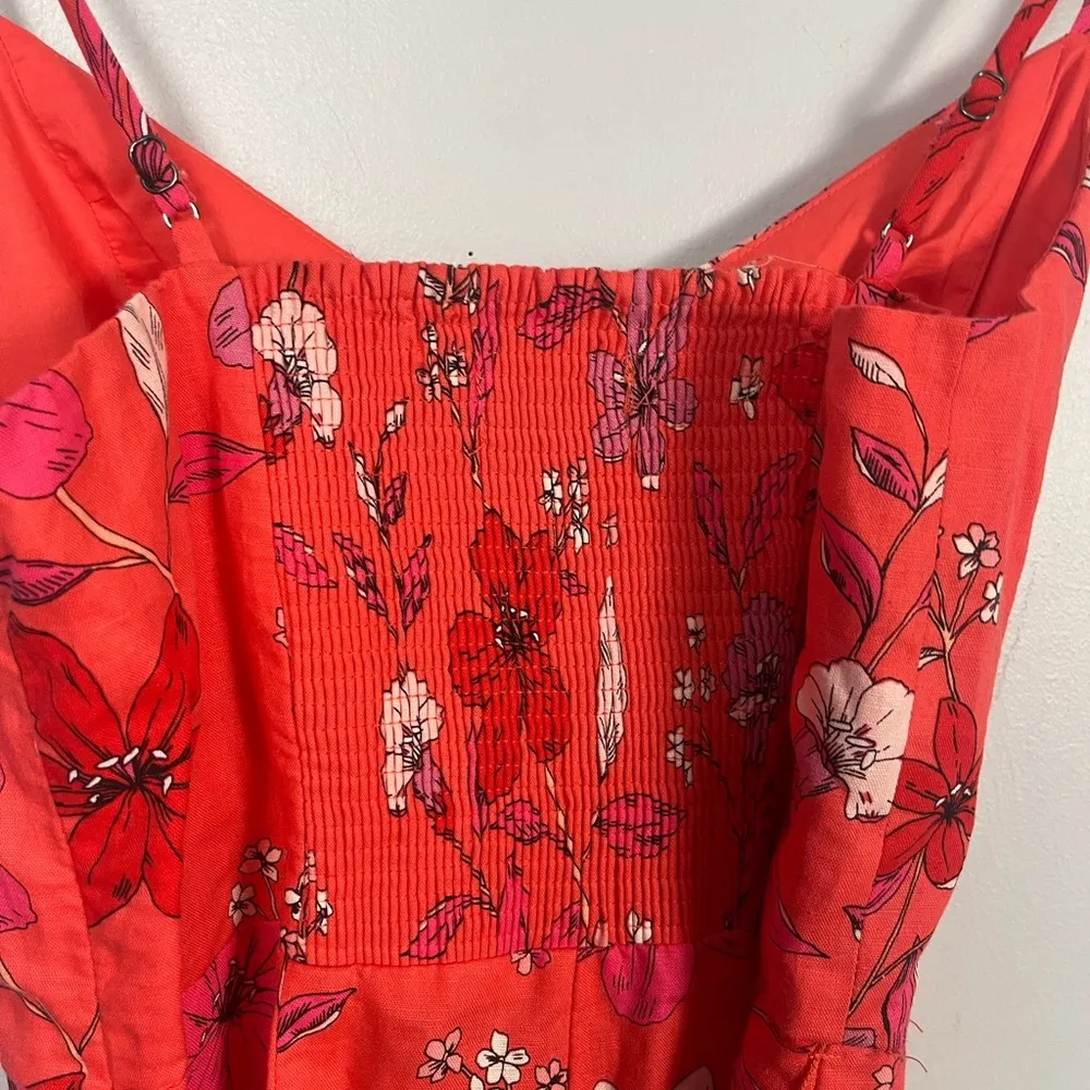 Banana Republic Light Red Floral Linen Blend Wide Leg Cropped Jumpsuit size 8P - Image 8