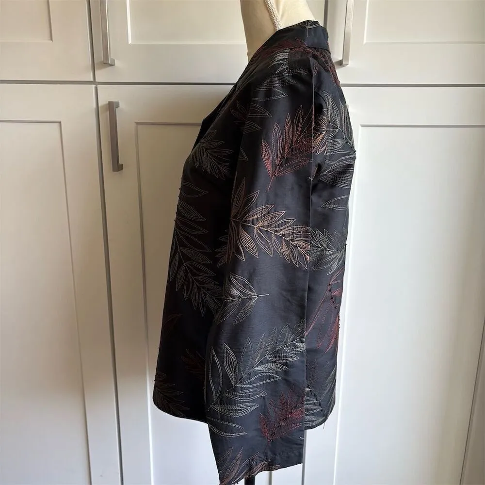 French Laundry Women's M Silk Black Beaded Embroidered Blazer Career Jacket - Image 7