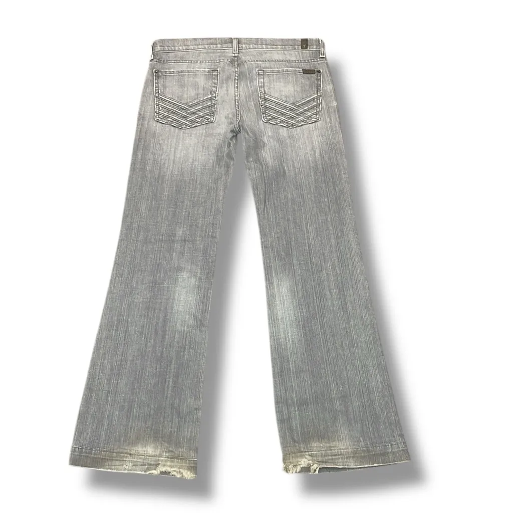 7 For All Mankind Flare Jeans Gray Wash Distressed Raw Hem Size 32‎ - Image 6