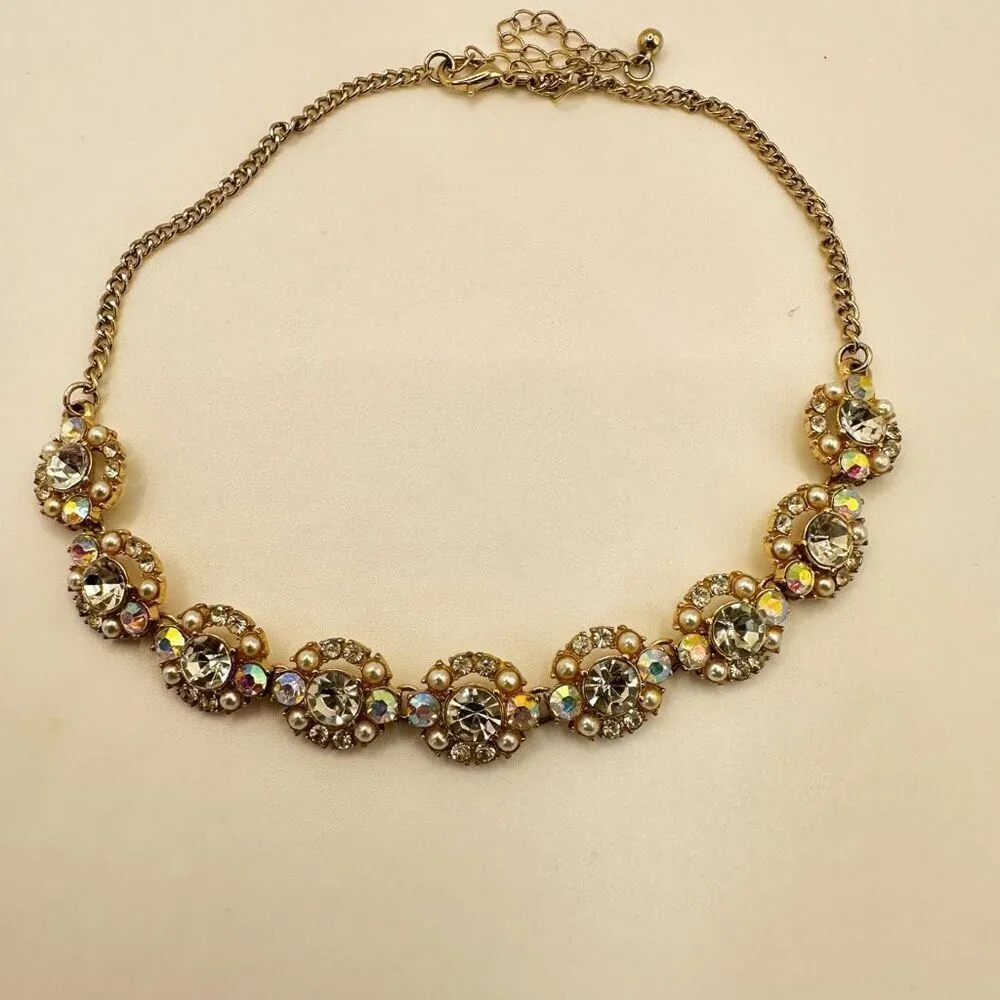 Rhinestone and faux pearl choker necklace Gold - Image 3