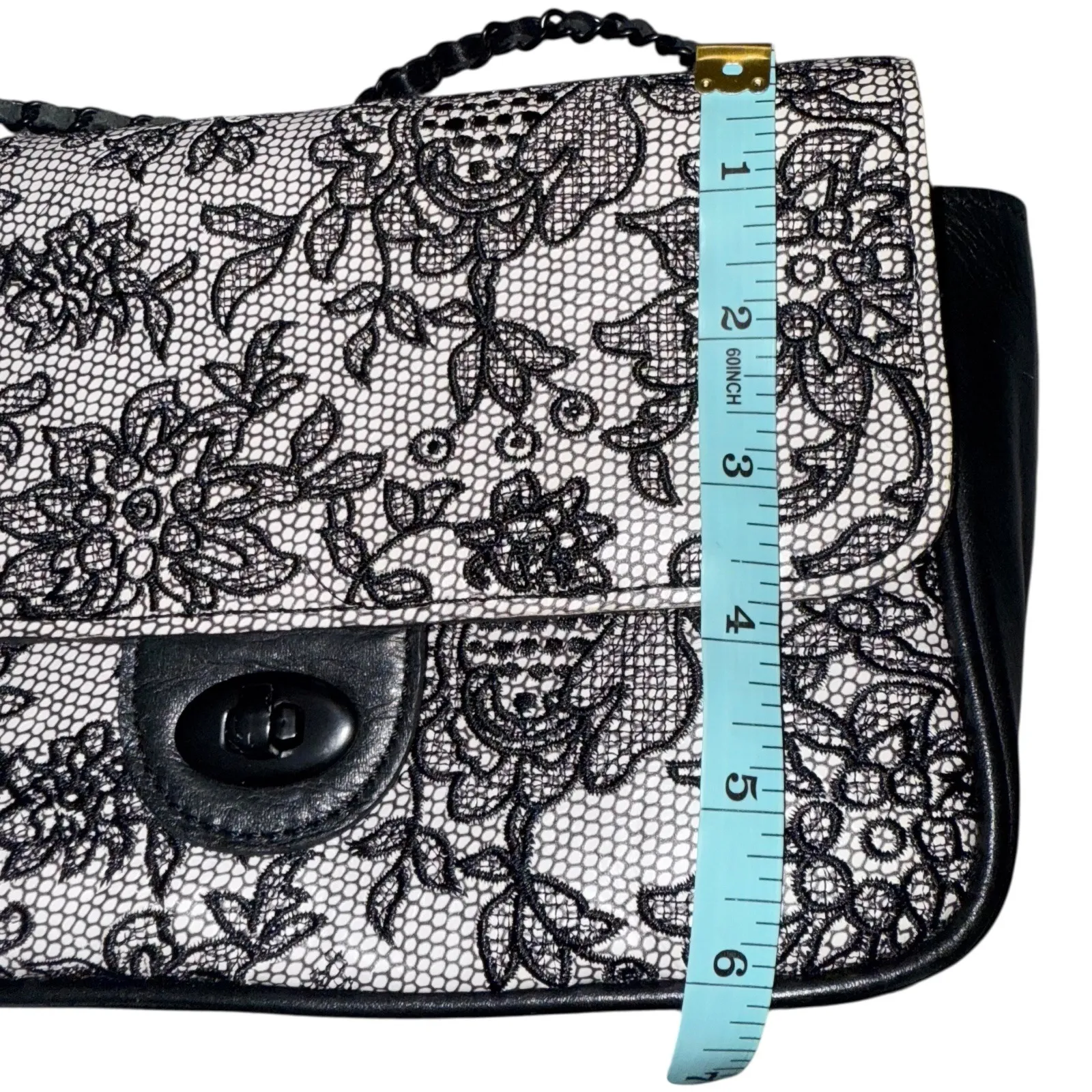 Patricia Nash Chantilly Lace Lorenza‎ Black White Leather Shoulder Bag Chain - Image 10