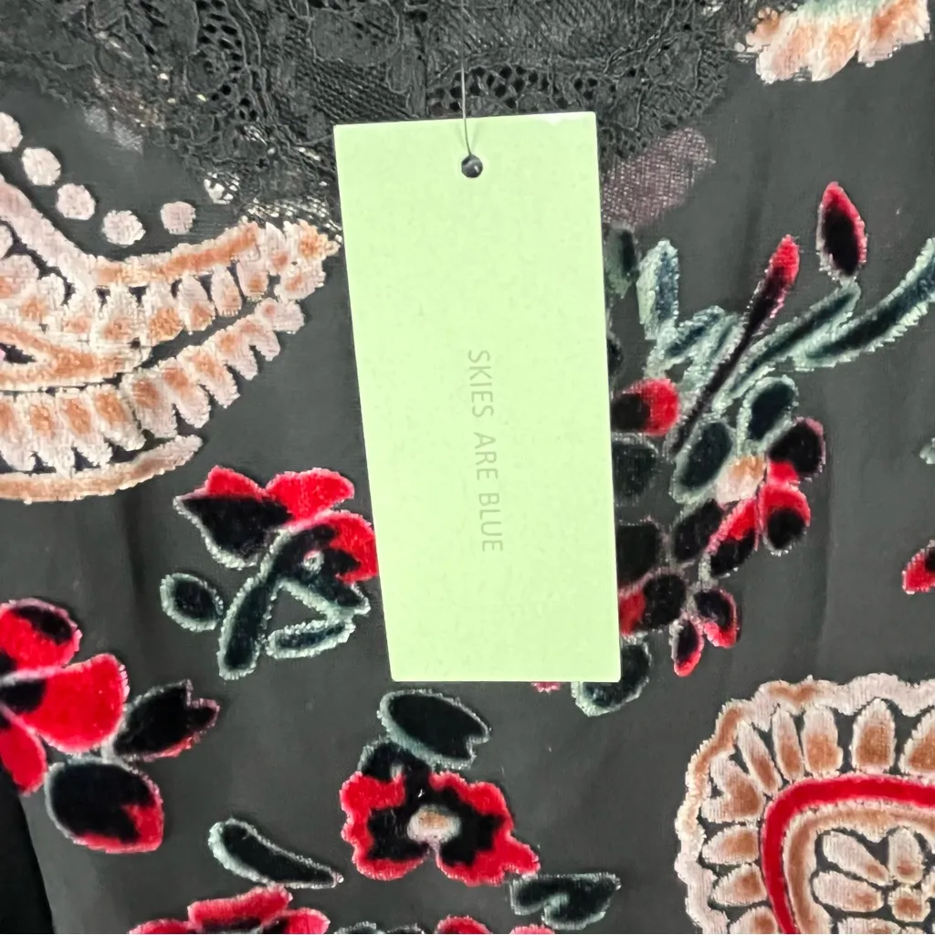 SKIES ARE BLUE Black Velvet Velour Paisley Print Lace Trim Slip Dress Size Small - Image 6