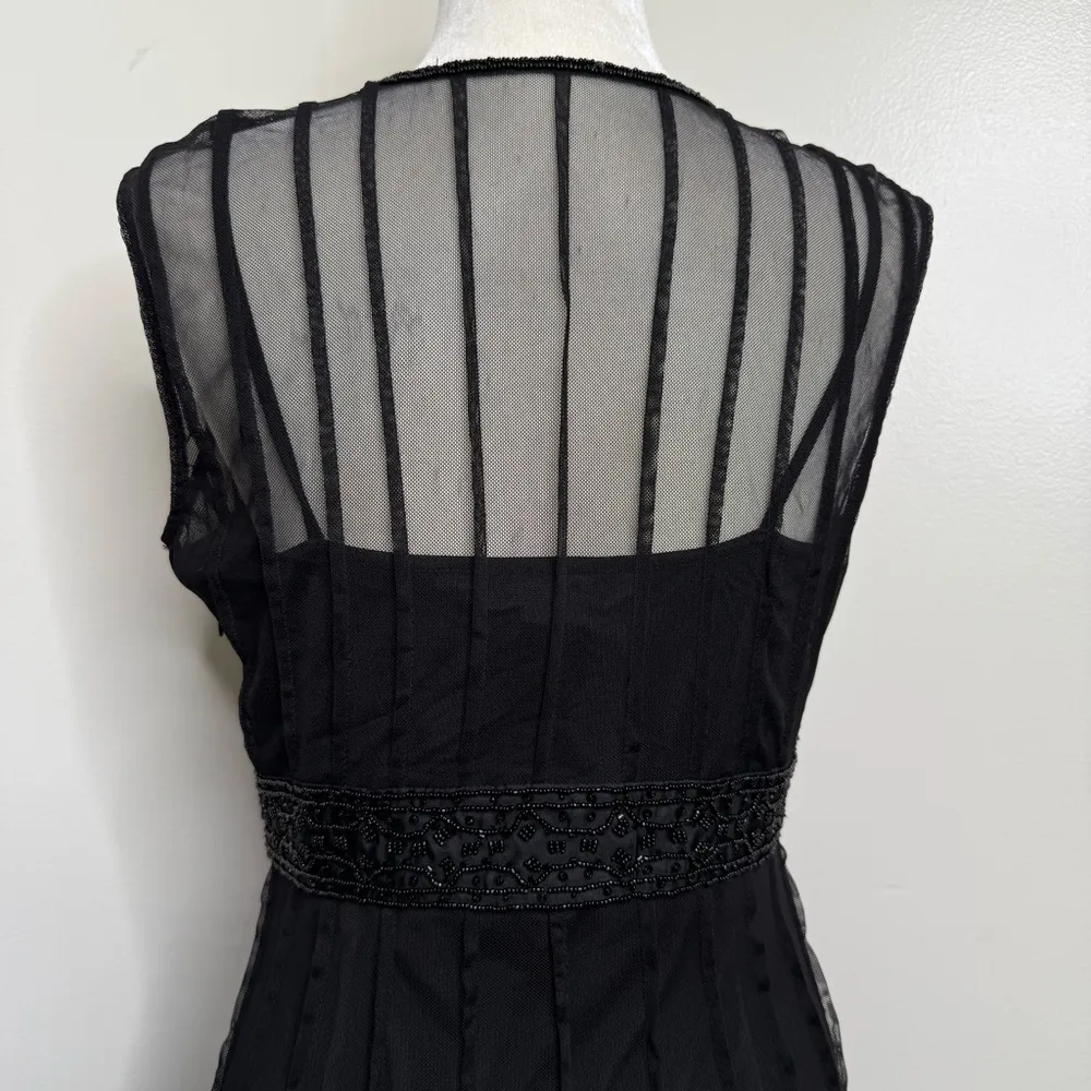 Mixit Black Midi Dress Beaded Sheer Panels Women’s Size 8 LBD Cocktail Dancing - Image 9