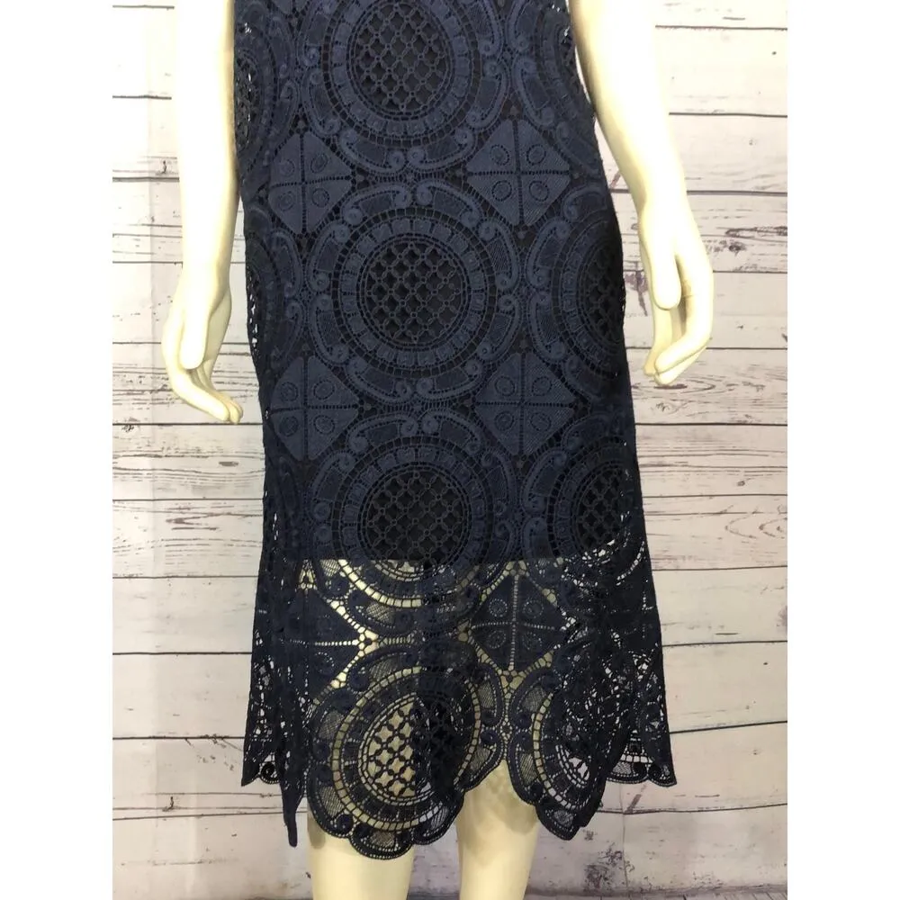 Tracy Reese Navy Surplice sleevless scalloped Lace Embroidered Dress size 4 - Image 7