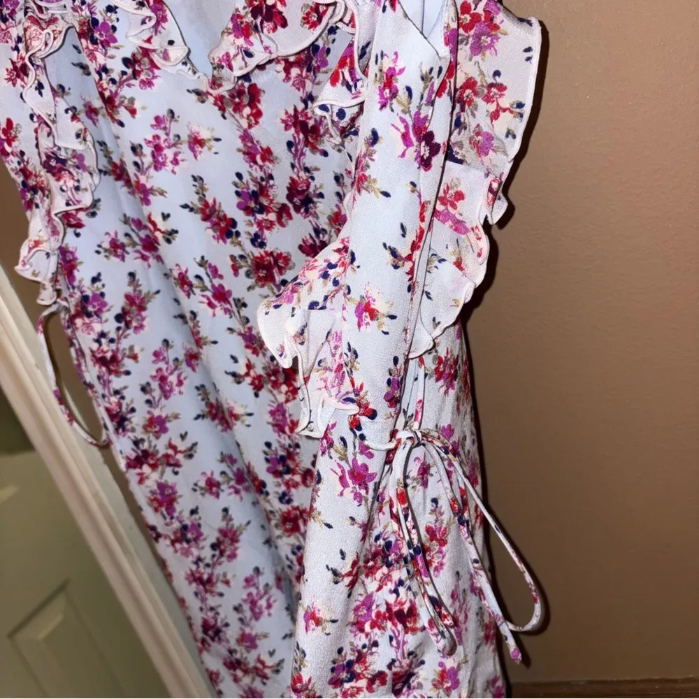 CLUB MONACO Ruffle Silk‎ floral shift Dress blue pink size 0 - Image 5