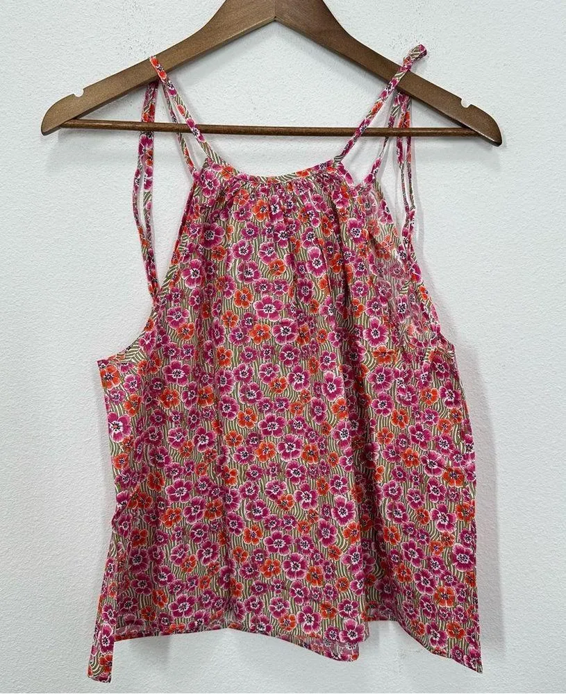 J. Crew x Liberty of London Bright Pink Floral Pink Sleeveless Shoulder Tie Tank - Image 3