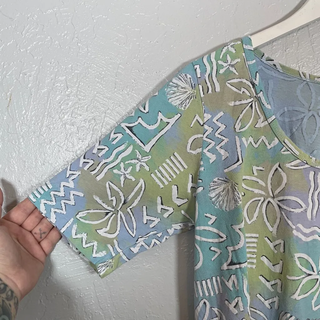 Fresh Produce Women L Blue Green Coconut Point Scoop Hazy Days 1/2 Sleeve Shirt - Image 4