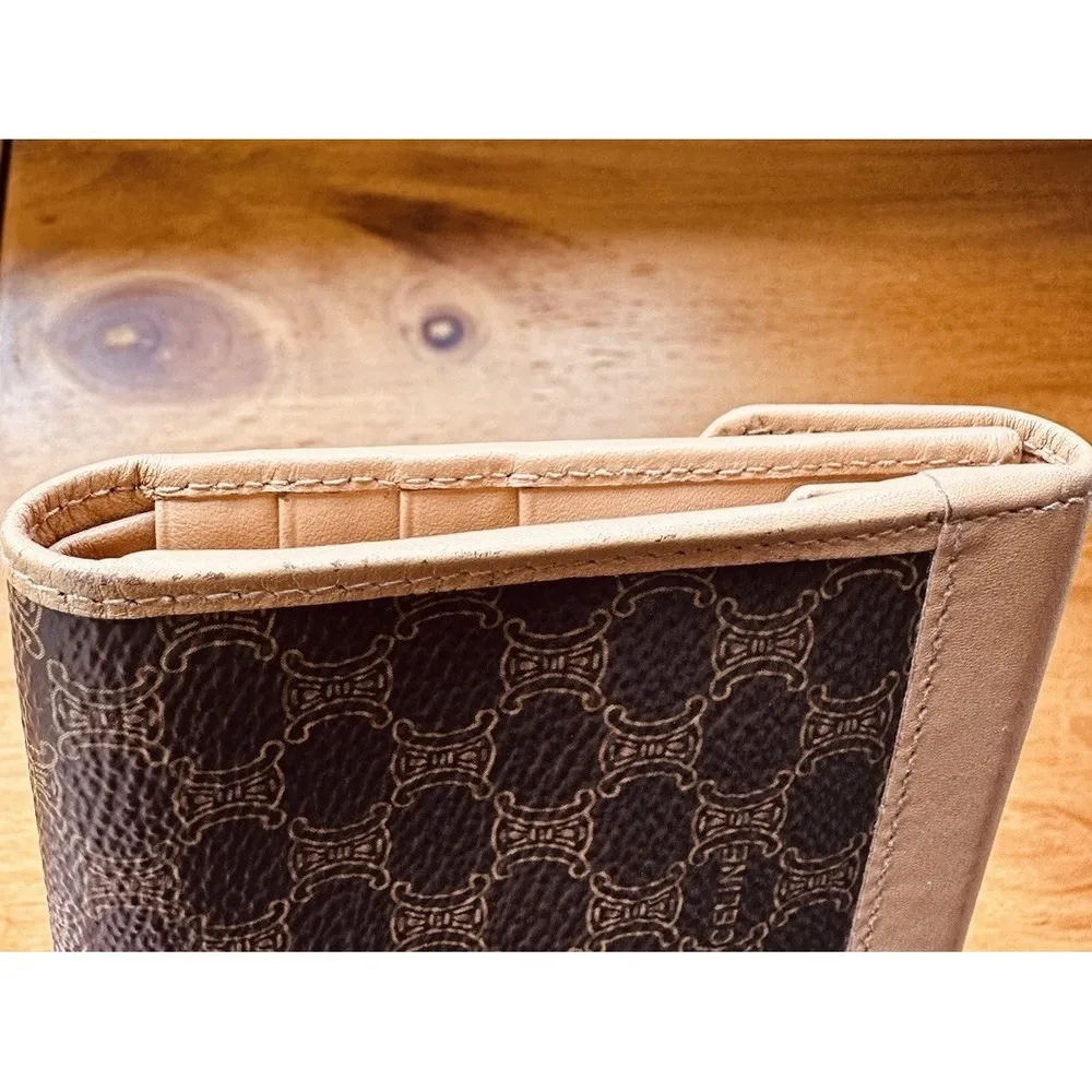 Celine Macadam Logo Embossed Brown Leather Small Tri-Fold Wallet Authentic - Image 12